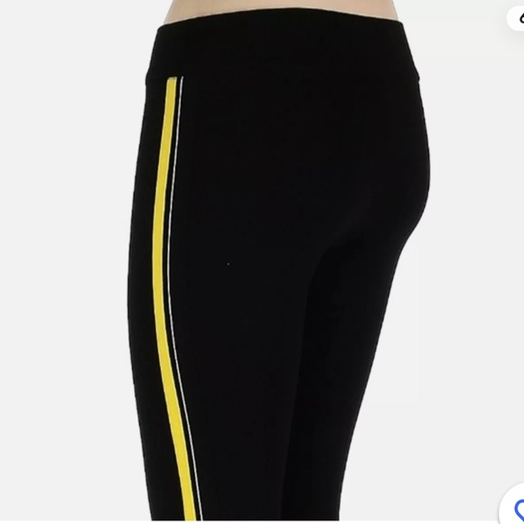 Zara TRF black thick leggings with side band stripe in yellow and white-size S - Picture 2 of 13